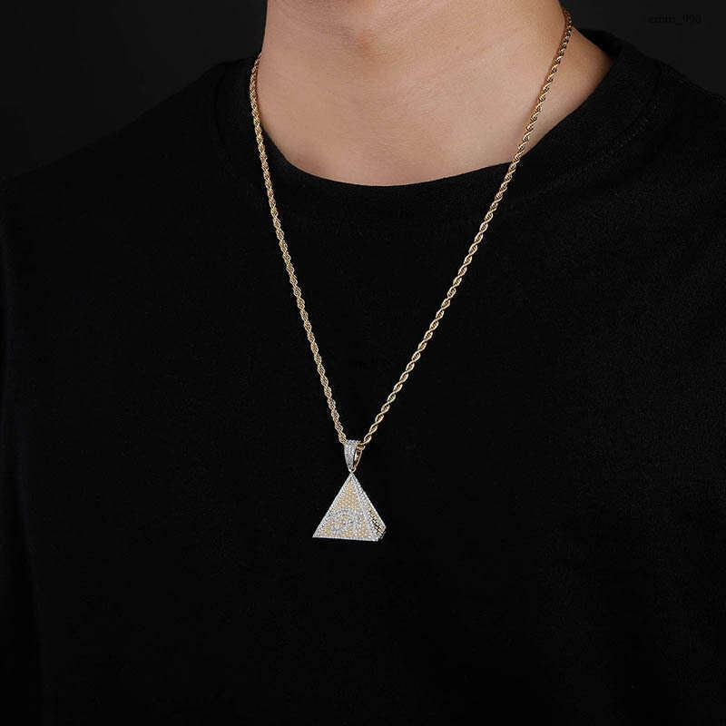 Hip Hop Micro Pave Moissanite chain Pyramid Eye of Horus Pendant Men's Necklace