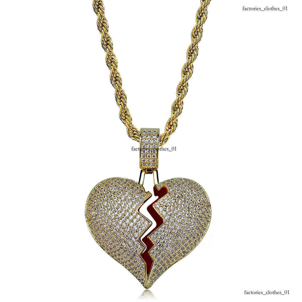 Trendy Combination Necklace Hip-Hop Gold-Plated Full Moissanite chain Men's Fashion Heartbreak Pendant Jewelry