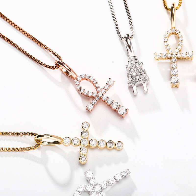 Iced Out VVS Angel Cross Pendant Micro Paved Moissanite chain Women Hip Hop Versatile Necklace