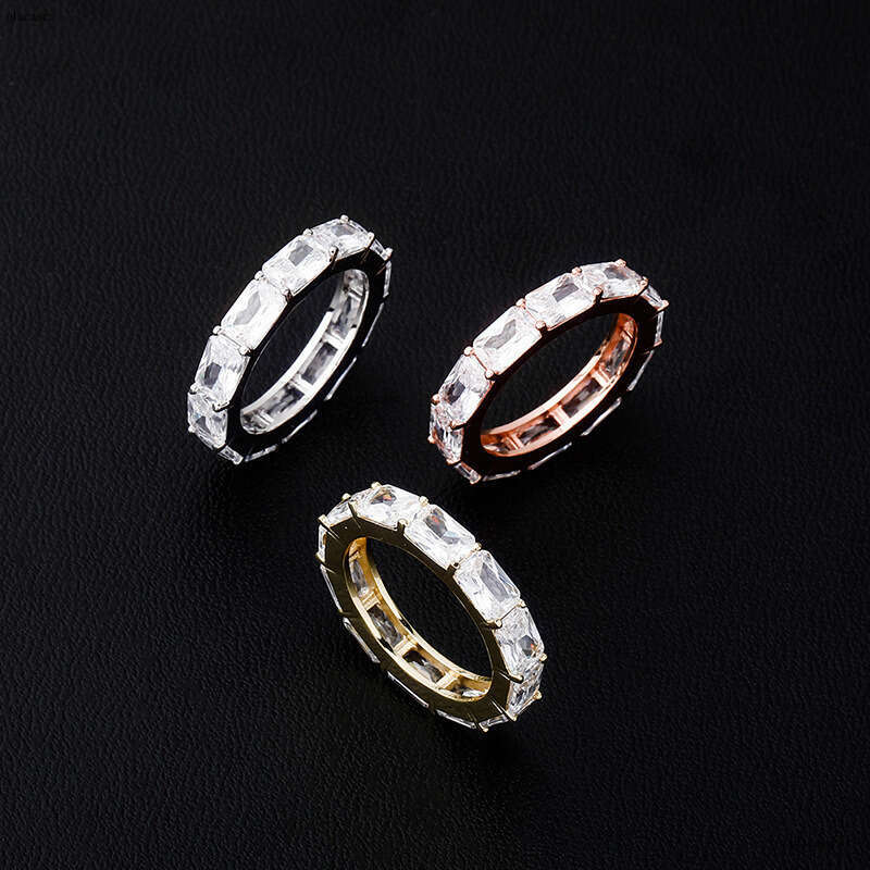 New Square Zircon Real Gold Plated Hip Hop Simple Ring Jewelry BlingBling