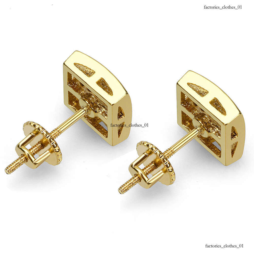Hip Hop Threaded Hiphop Electroplated Two-tone Full Zircon Square Men's Stud Earrings