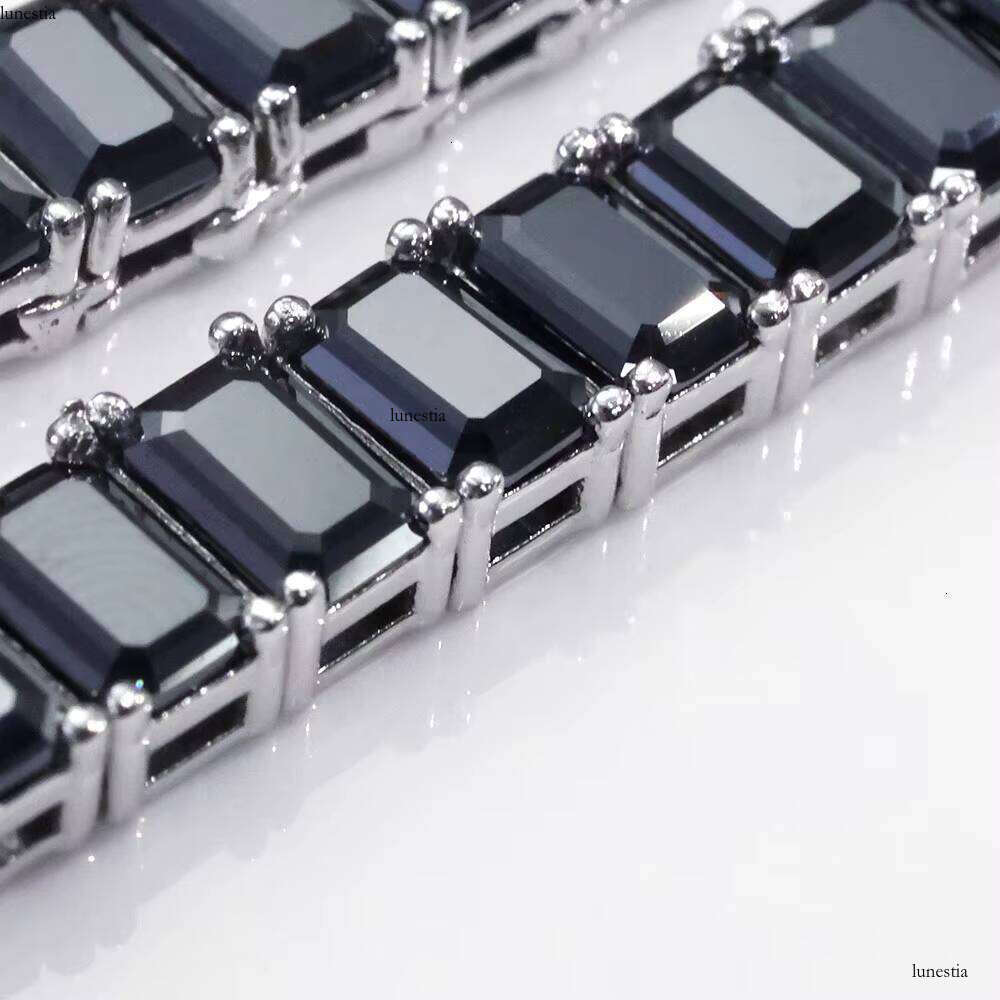 NUOYA Iced Out 6mm Rectangular Black Zircon Tennis Chain Gold Plated Hip Hop Jewelry Sier Bracelet Gift for Women