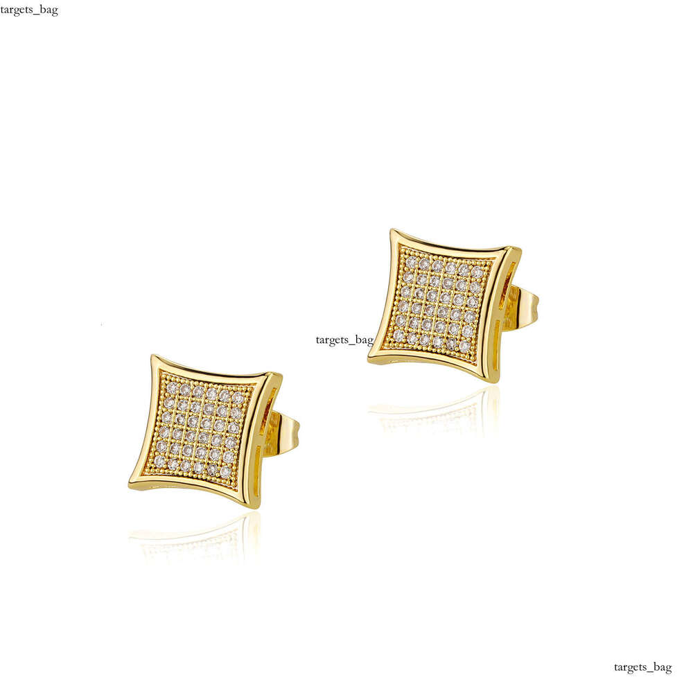 Full Dia Geometric Square Stud Fashion Design Men's Stylish Earrings Trendy Personality Ear Jewelry