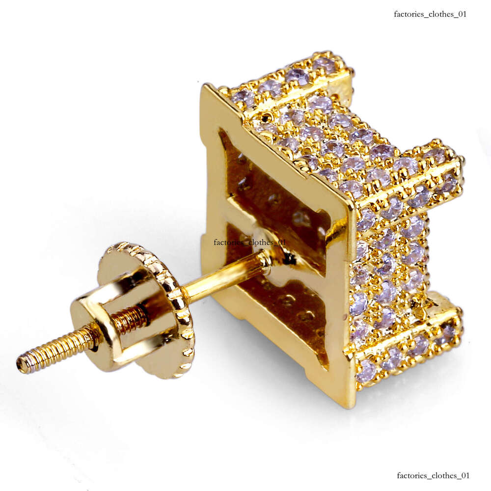 Square Full Zircon Stud Earrings Hip Hop Jewelry Sier Ear Needle