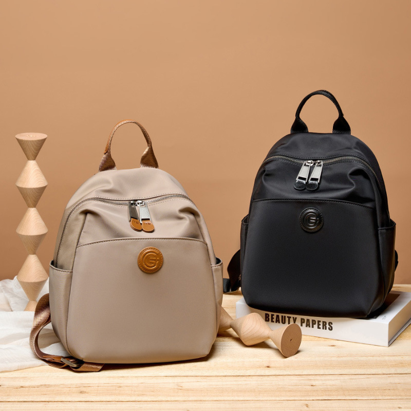 Oxford Cloth With Leather Multi-Compartment Storage Backpack Commuter Large Capacity Water-Resistant Versatile Lightweight Women's Bag