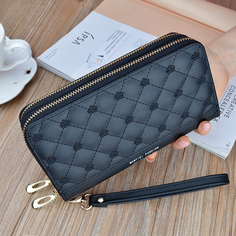 Women's Wallet Long Double Zipper Clutch Bag Soft Leather Wallet Quilted Luxury Bag Crown Designer Bag Large Capacity Double Layer Wallet