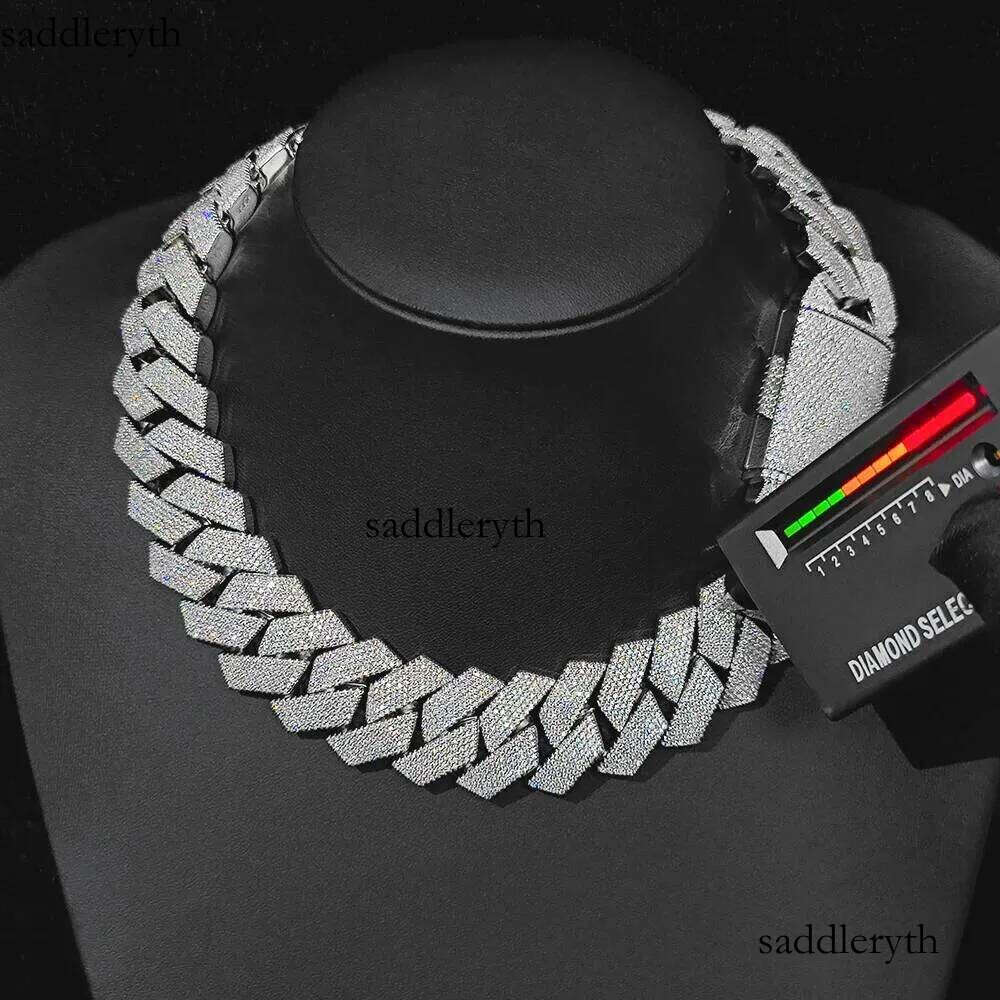 Pass Dia Test GRA Moissanite 25mm Wide 6Rows Solid Sier Cuban link chain for Rapper Hip Hop VVS Iced Out Necklace