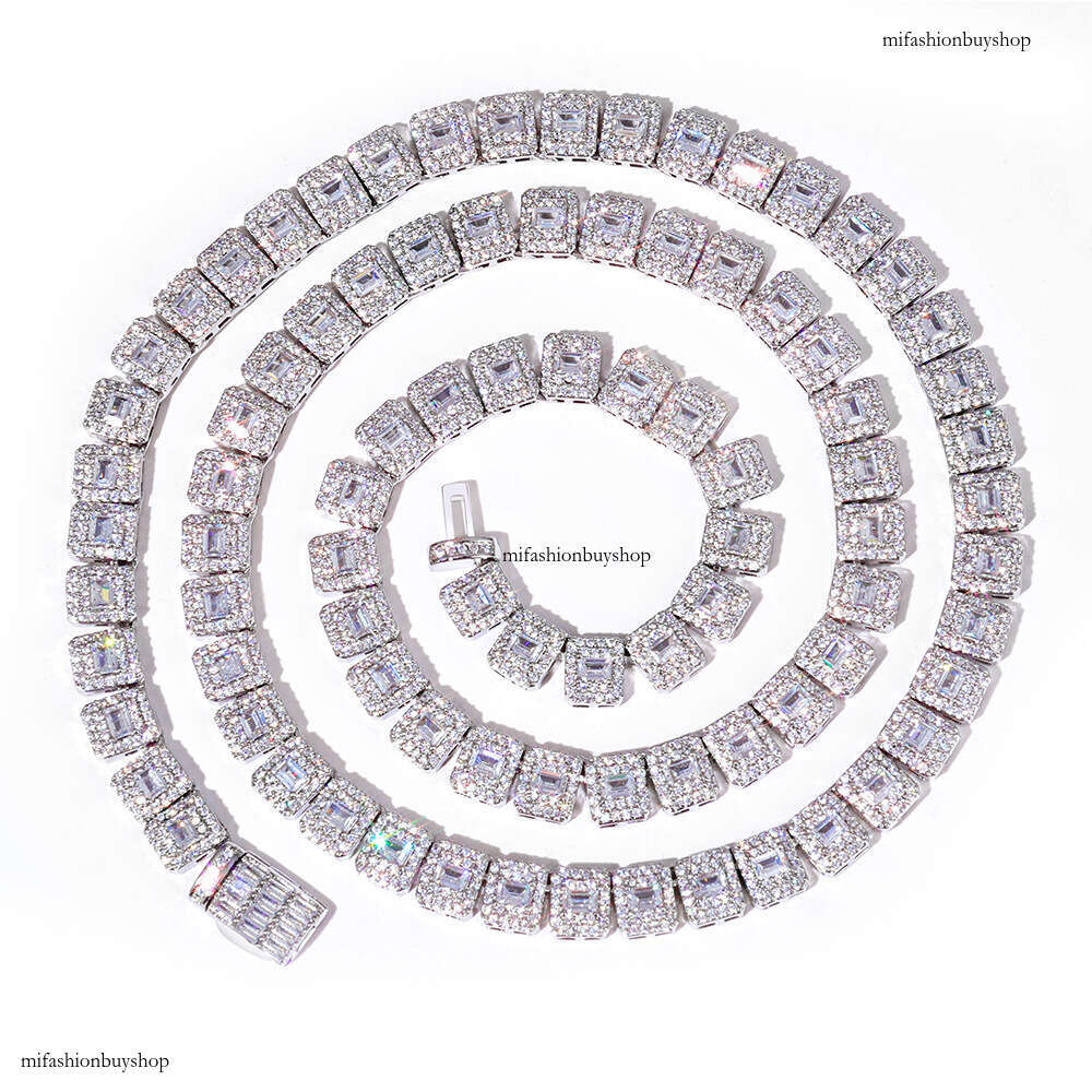 Hip-Hop 7.5mm Mixed Inlay T Square Rock Sugar Chain Trendy Men's Moissanite chain Necklace High-Quality Jewelry