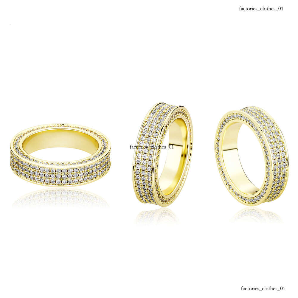 Polished Line Segmentation Full Zircon Hip-Hop Ring Men's Personality Simple Trendy Jewelry Accessories