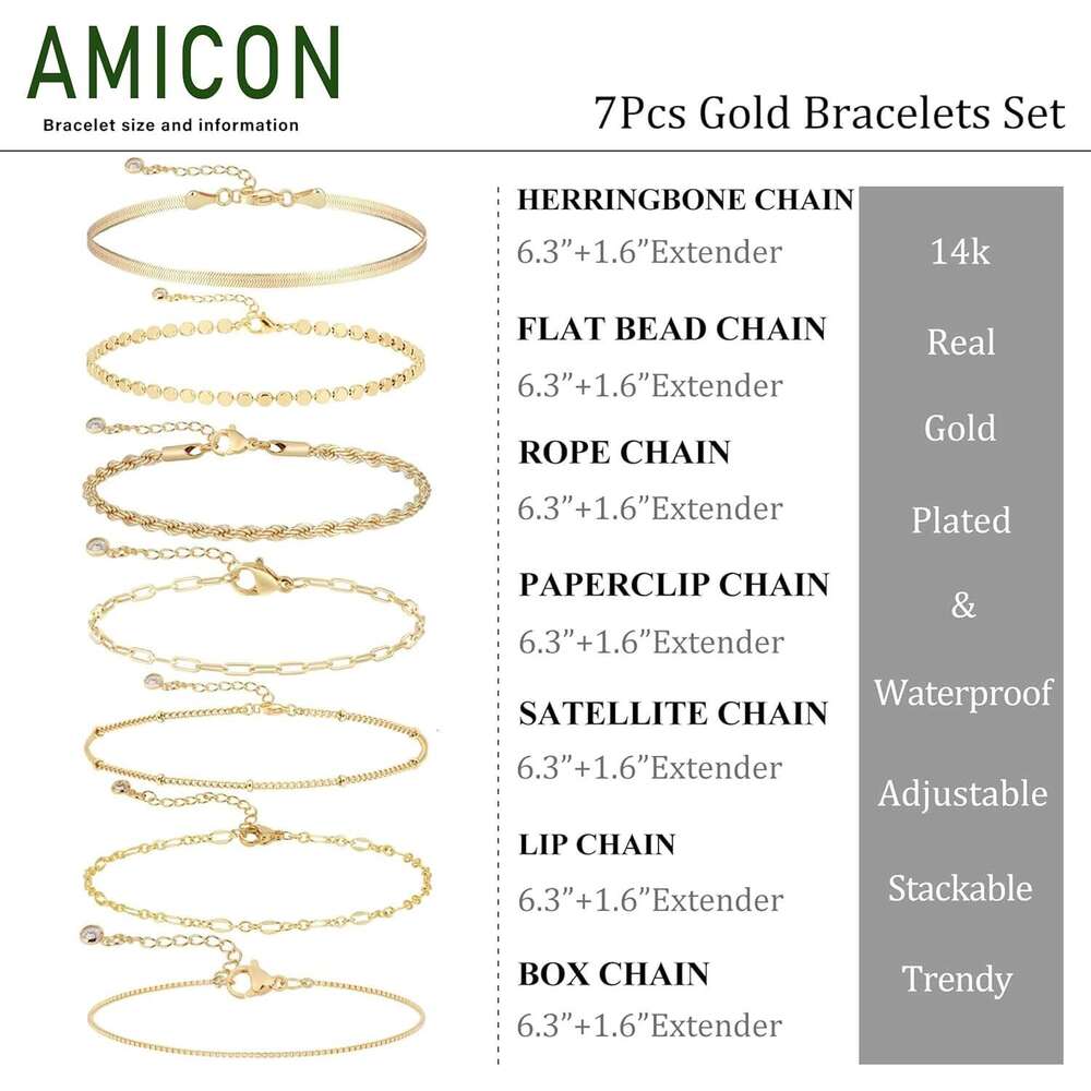 ty 14K Plated Stack Set Trendy Stackable non tarnish Paperclip Chain Bracelets Gold Jewelry Sets Gifts for Women