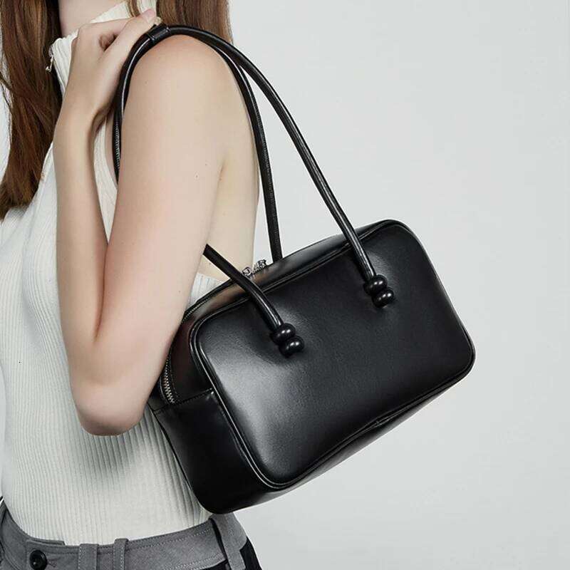 Toptrends Cow Genuine Leather Bowling Underarm Shoulder Bags For Women Designer Pillow Satchel Tote Ladies Handbags bag
