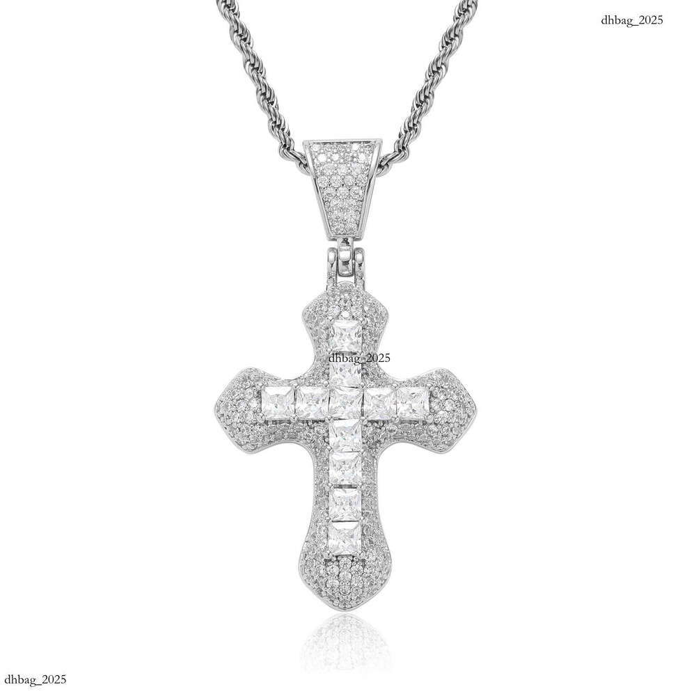 T Square Moissanite chain Cross Pendant Simple Solid Men's Trendy Personality Niche Hip Hop Necklace
