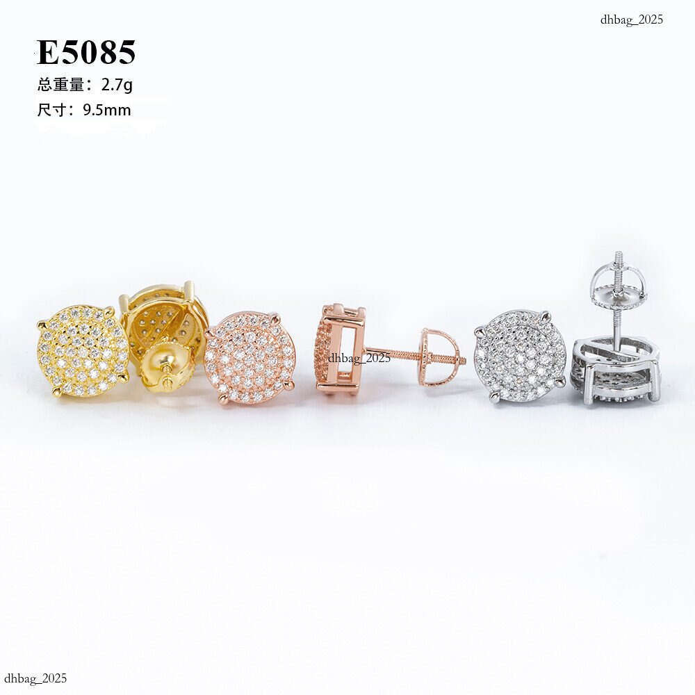 ICED OUT Hip-Hop Sier Gold-Plated Moissanite Full Unisex Round Dense Inlay Earrings