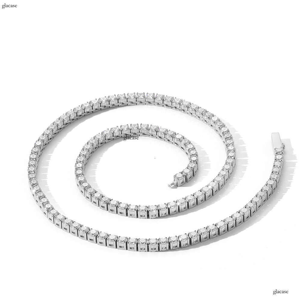 Hip Hop Titanium Jewelry 4mm Spring Buckle Sterling Silver Tennis Trendy Brand Men's Moissanite chain Necklace
