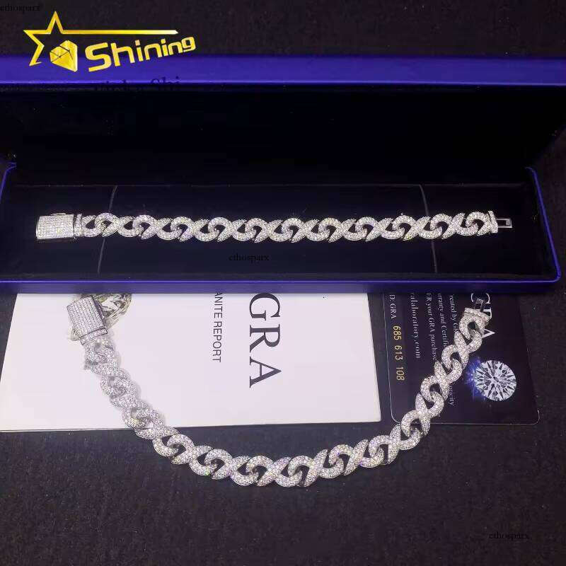 New Arrival Hip Hop Sier 10MM VVS Moissanite Bracelet Iced Out Infinity Cuban Link Chain