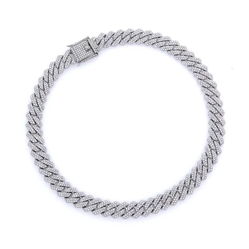 Zinc Alloy Jewelry Men Hip Hop Rapper Baguette Miami Cuban Chain Iced Cuban Necklace Silver Gold