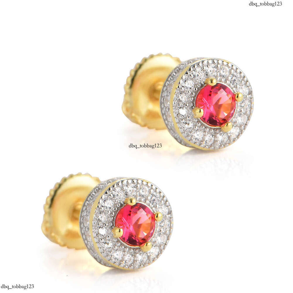Iced Out VVS Round Micro Pave Blue Red Unisex Hip Hop Stud Earrings