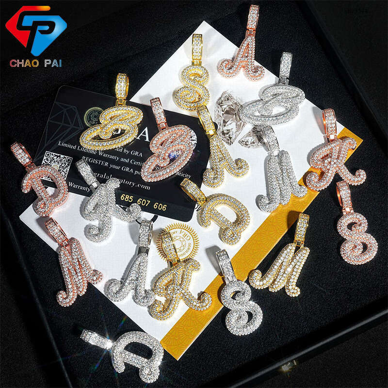 2024 New Hip-Hop Pendant Personalized Letter Sier Moissanite Full Inlay Wearable 6.5mm Necklace