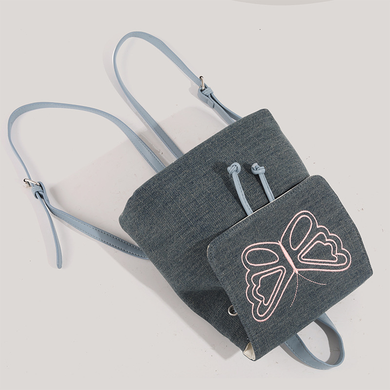 2025 New American Style Denim Butterfly Drawstring Backpack Single Shoulder ddmymoon