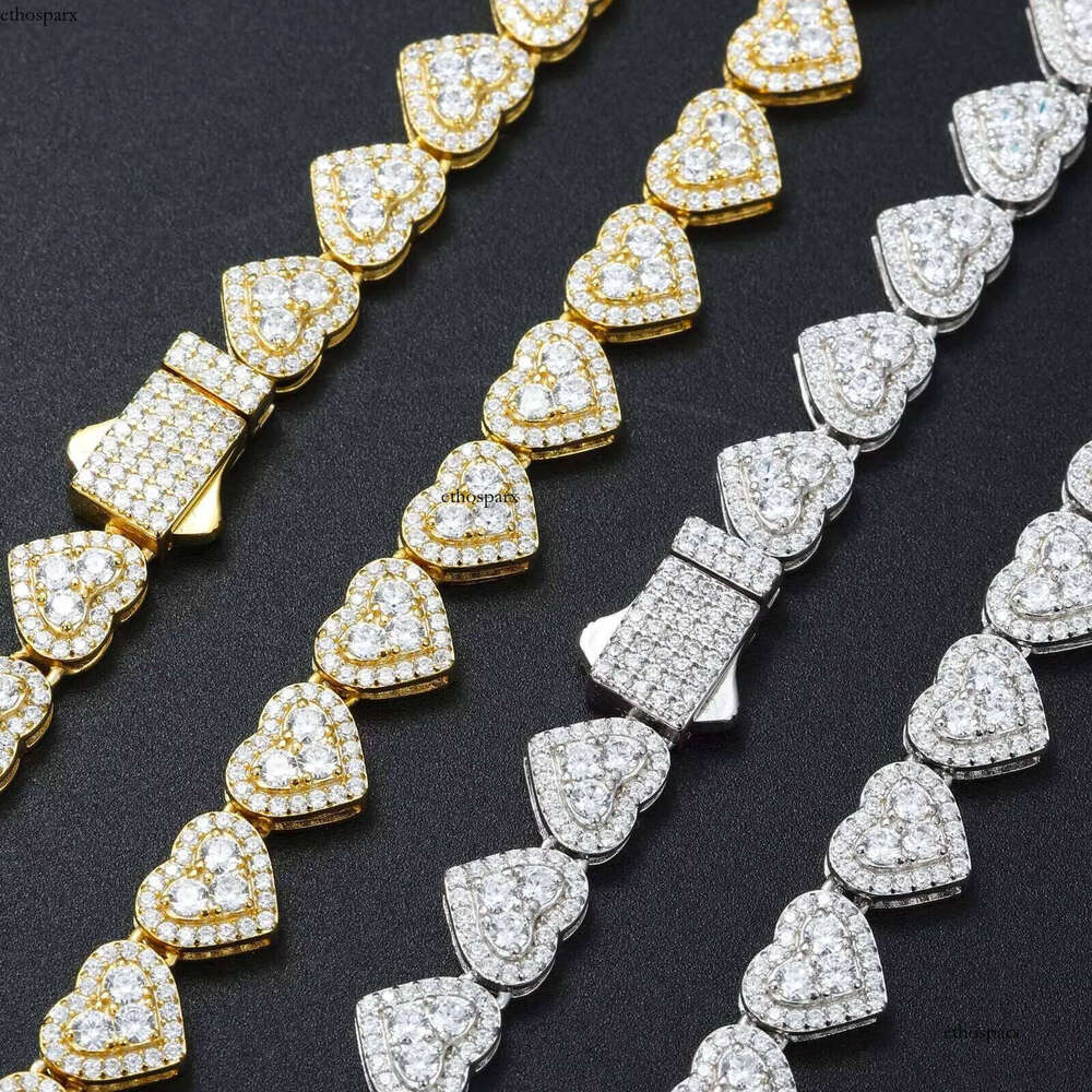 Party Jewelry 8MM Gold Plated Sterling Sier VVS Moissanite Dia Valentine Gifts Heart Tennis Chain Necklace