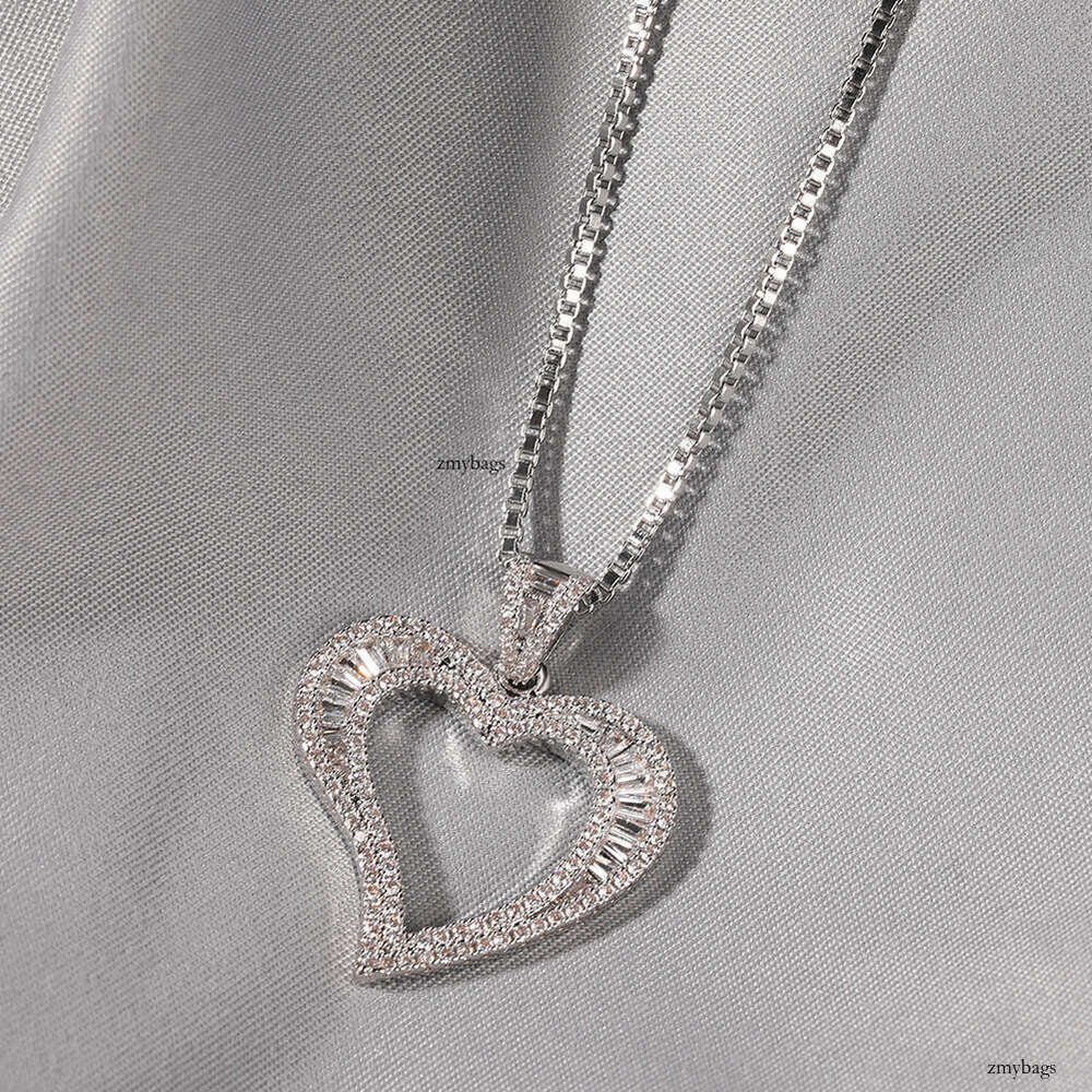 Hip-Hop Boy Ins Style Square Hollow Small Heart Pendant Simple Fashion Moissanite chain Jewelry