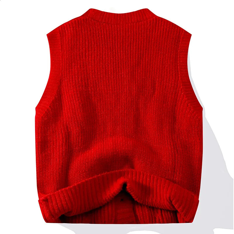 Simple Chic Loose Casual Vest Waistcoat V Neck Knitted Sweater Jacket Striped Sleeveless Oversize Thicken Men Clothing Coat Tops 250809