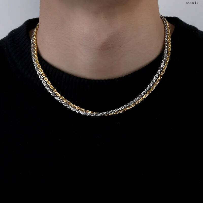 & White Gold Plated Sterling Sier Twist Necklace 3mm 18 22 Rope Chain Hip Hop Rapper Jewelry Gifts For Men and Women