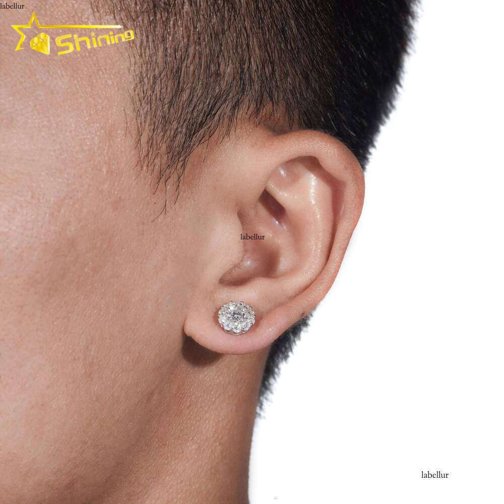 Hip Hop Jewelry Pass Tester GRA Certified Stocks VVS Dia Sterling Sier Cluster Moissanite Stud Earrings