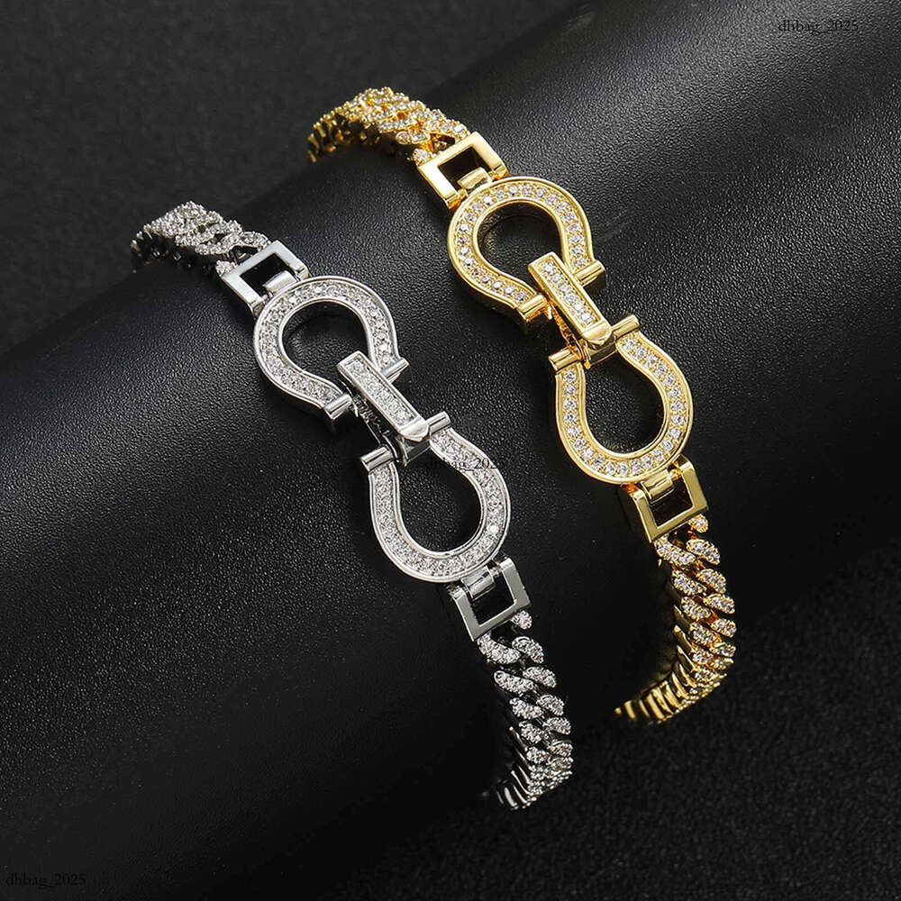 New Horseshoe Buckle Cuban Chain 4mm Micro-Paved Zircon Fashion Niche Unisex Bracelet Hip-Hop Accessory