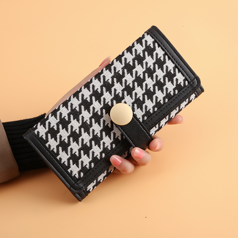 Korean Style Simple Fashion Small Wallet For Women Long Houndstooth Buckle Multi-card Slot Wallet Versatile Japanese And Korean Luxury Bag Clutch For 