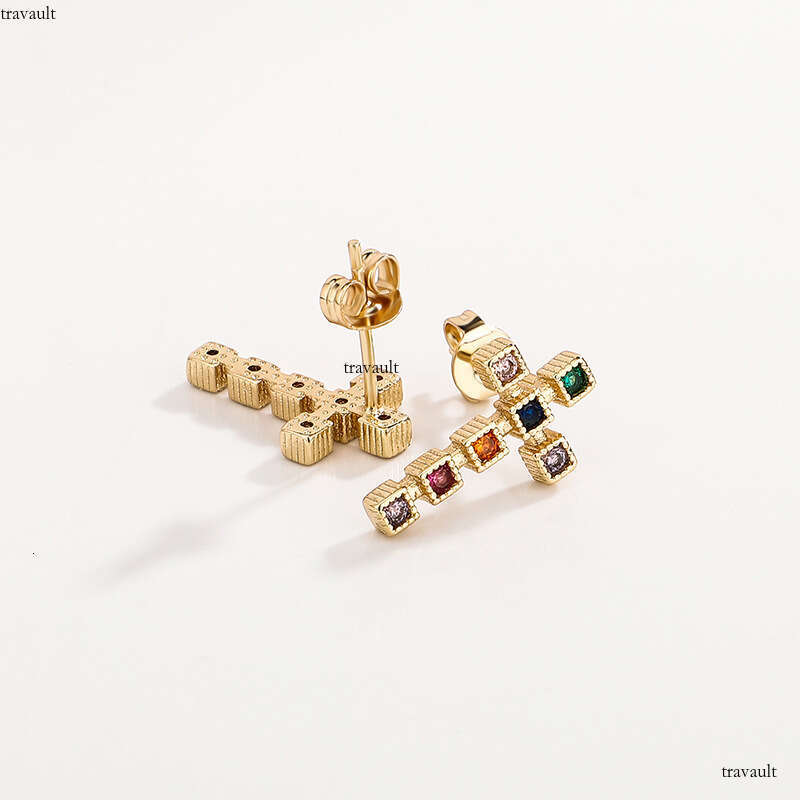 Unique Hip-Hop Angel Cross Iced Out VVS Needle Colorful Mixed Zircon Earrings