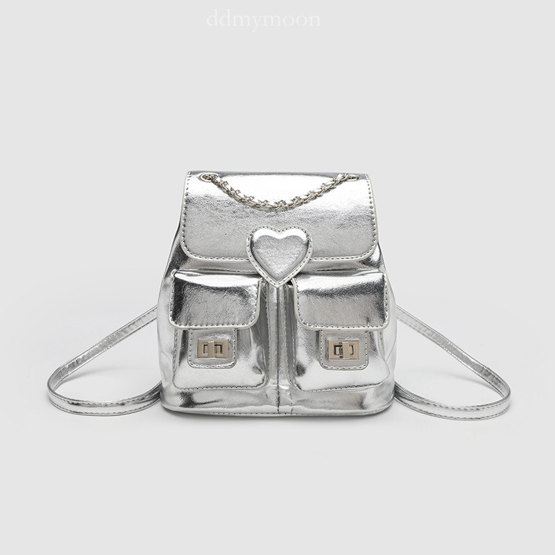 2025 Silver New Versatile Fashion School Bag Niche Chain Travel Backpack for Women ddmymoon ddmymoon