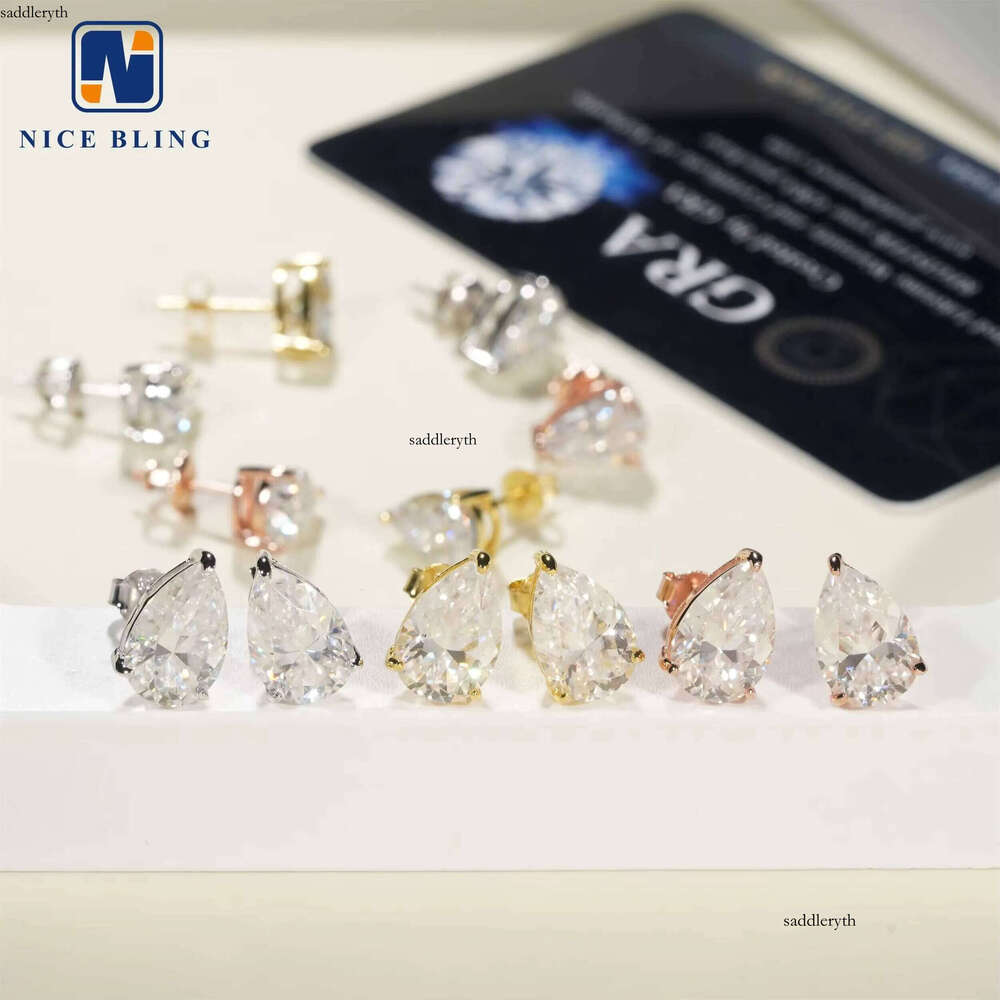 Wholesale Price Solitaire Earrings Hip Hop Sier Jewelry VVS D Color Pear Cut Moissanite Dia Ear Studs for Men Women