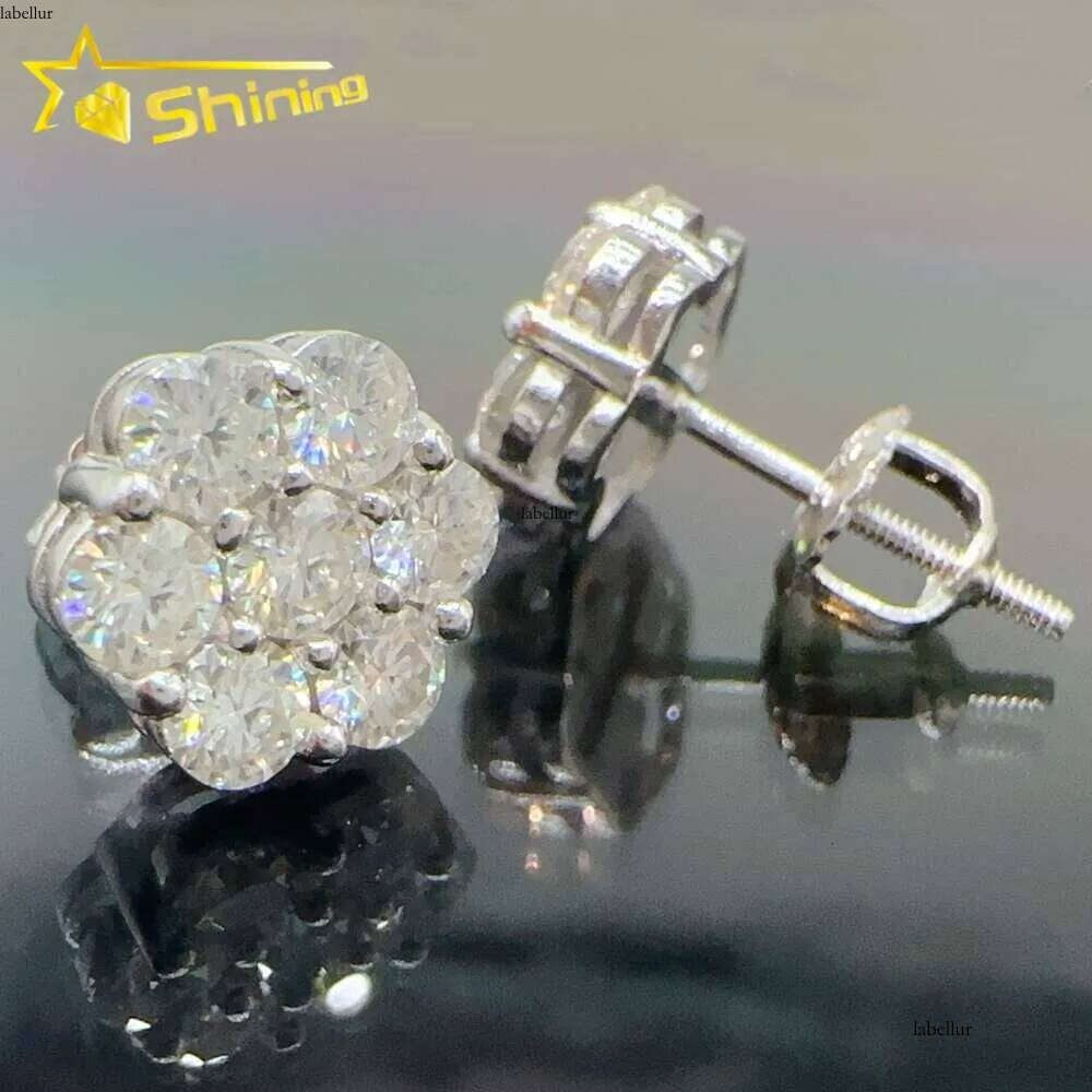 Iced out cluster lab dia screw back sier flower vvs moissanite stud earrings for men women 8mm 9mm15mm Golden and glittering, free delivery