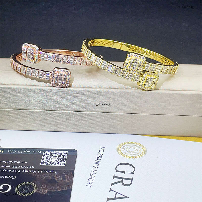 New Moissanite T Square 5.8mm Sier Gold Plated Hip Hop Bracelet Bangle