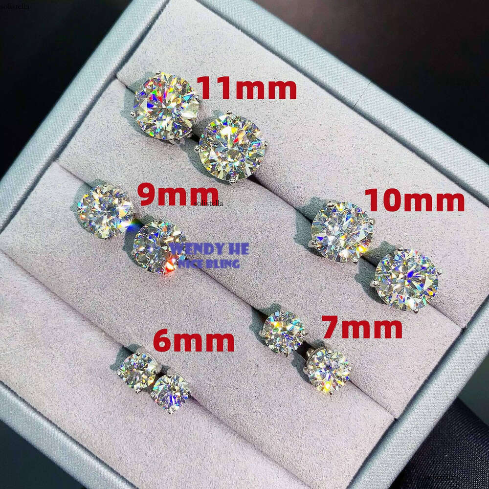 Sterling Sier 14K White Gold Screw Back Pass Dia Tester Certified Round Moissanite Stud Earrings