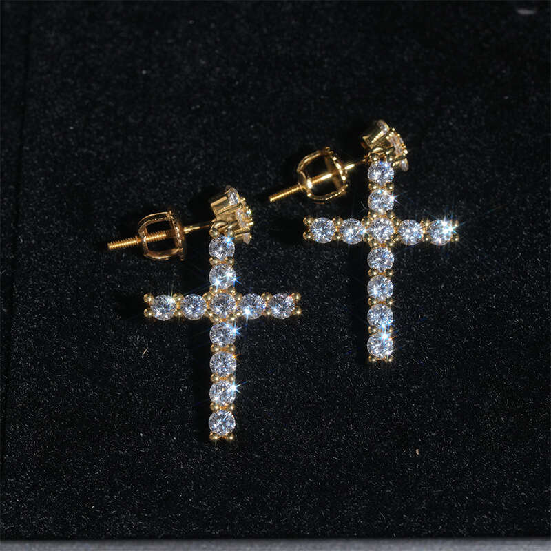 ICED OUT New Full Dia Sier Cross Fashion Micro Pave Zircon Earrings Hip Hop Ear Jewelry