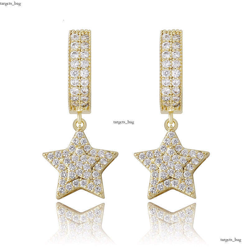 Hip Hop Five-Pointed Star Full Zircon Fashion Women's Earrings Gold Jewelry
