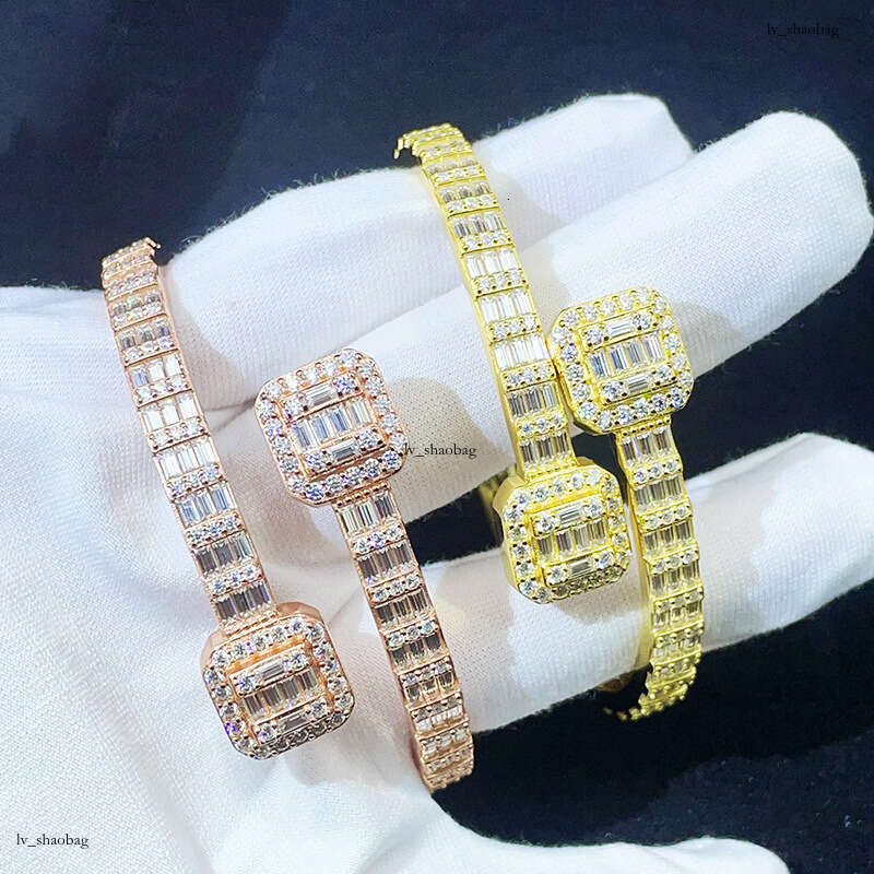 New Moissanite T Square 5.8mm Sier Gold Plated Hip Hop Bracelet Bangle
