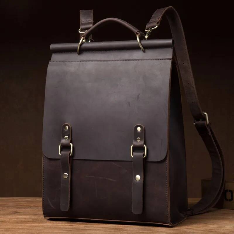 Mad horse leather, cowhide, trendy genuine leather for men, school bags, casual outdoor backpacks high-quality