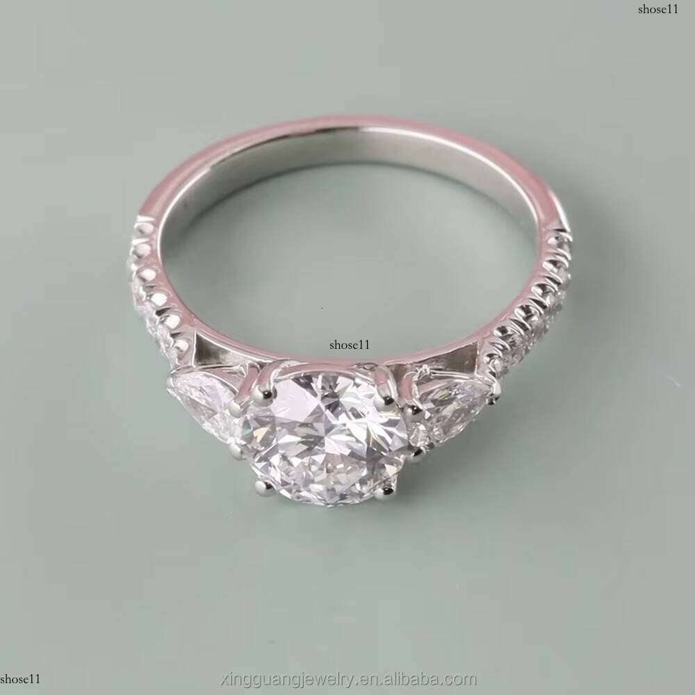 Hot Sale Trilogy Style 1.0CT GRA Moissanite Round Custom 14K White Gold Engagement Wedding Dia Ring Women Men