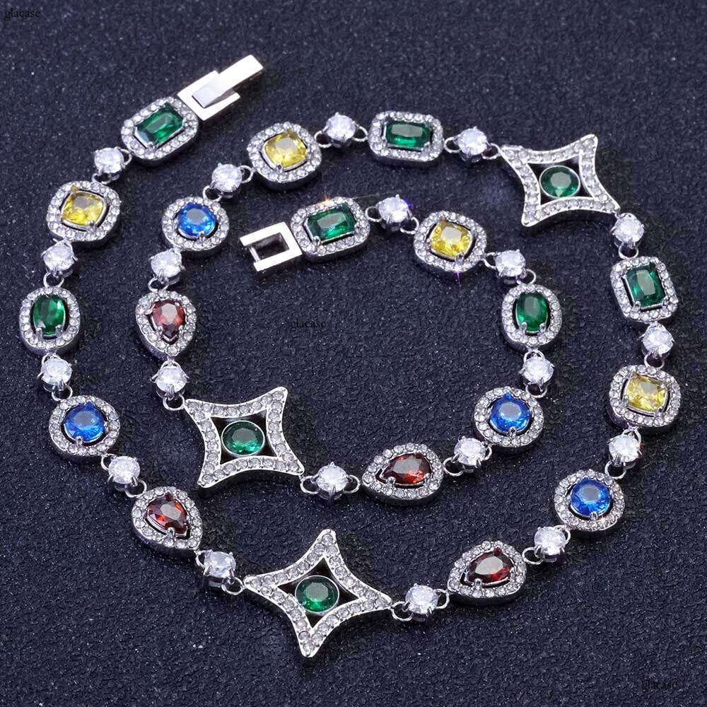 10mm Sterling Silver Chain Hip Hop Men's Moissanite chain Necklace Colorful Jewelry