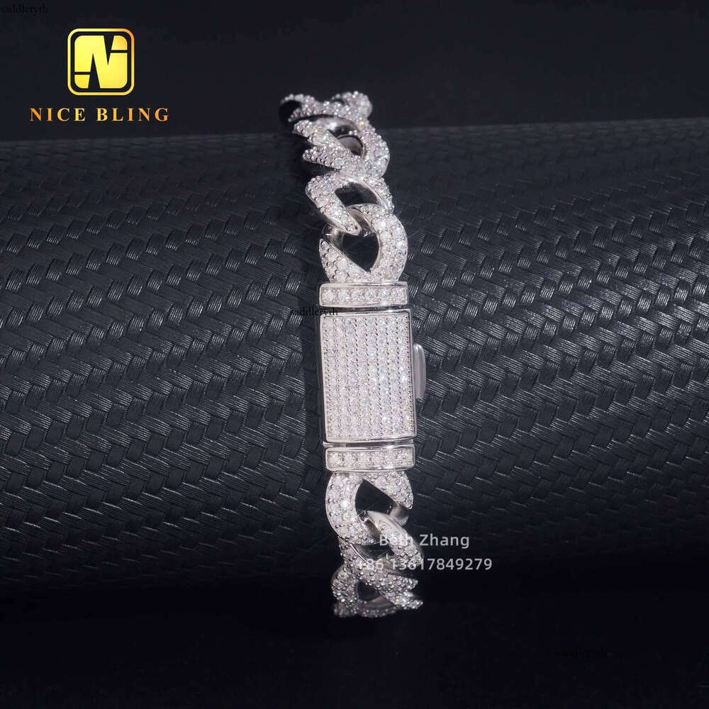 New Design 3 Rows 10MM Infinite Link Moissanite Cuban Men Fashion Dia Bracelet Sier Hip Hop Iced Out Jewelry