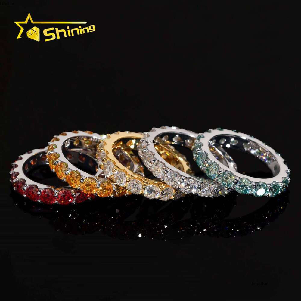Pass Dia Tester Wedding Jewelry Engagement Band Hip Hop Rings Solid Sterling Sier Colorful VVS1 Moissanite Ring