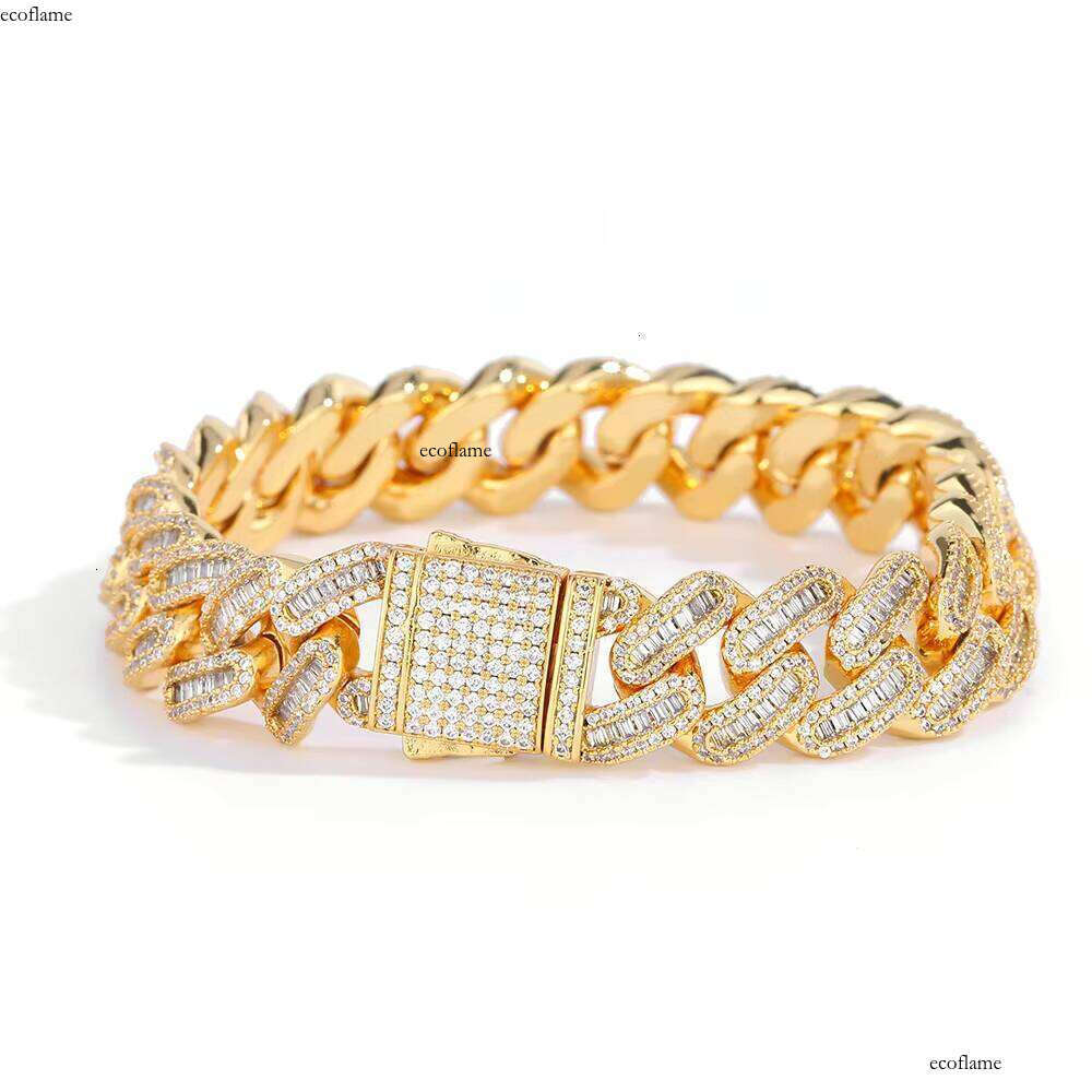 Hip Hop Jewelry Gold Plated Iced Out Chain Micro Pave Shiny Dia Cuban Link Bracelet for Women