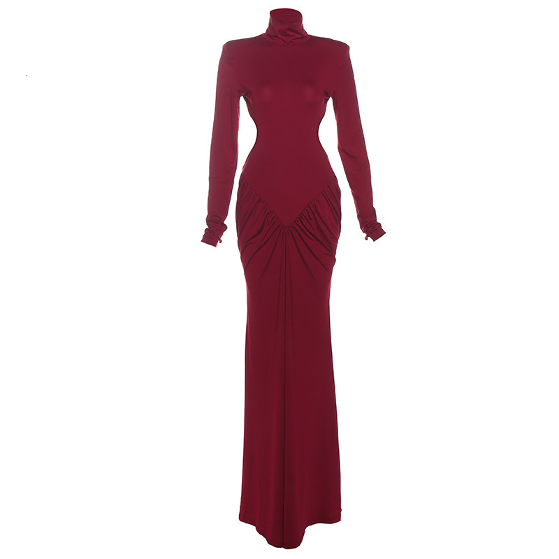 2025 Summer New Womens High Neck Elegant Slim Sexy Backless Solid Color Long Dress