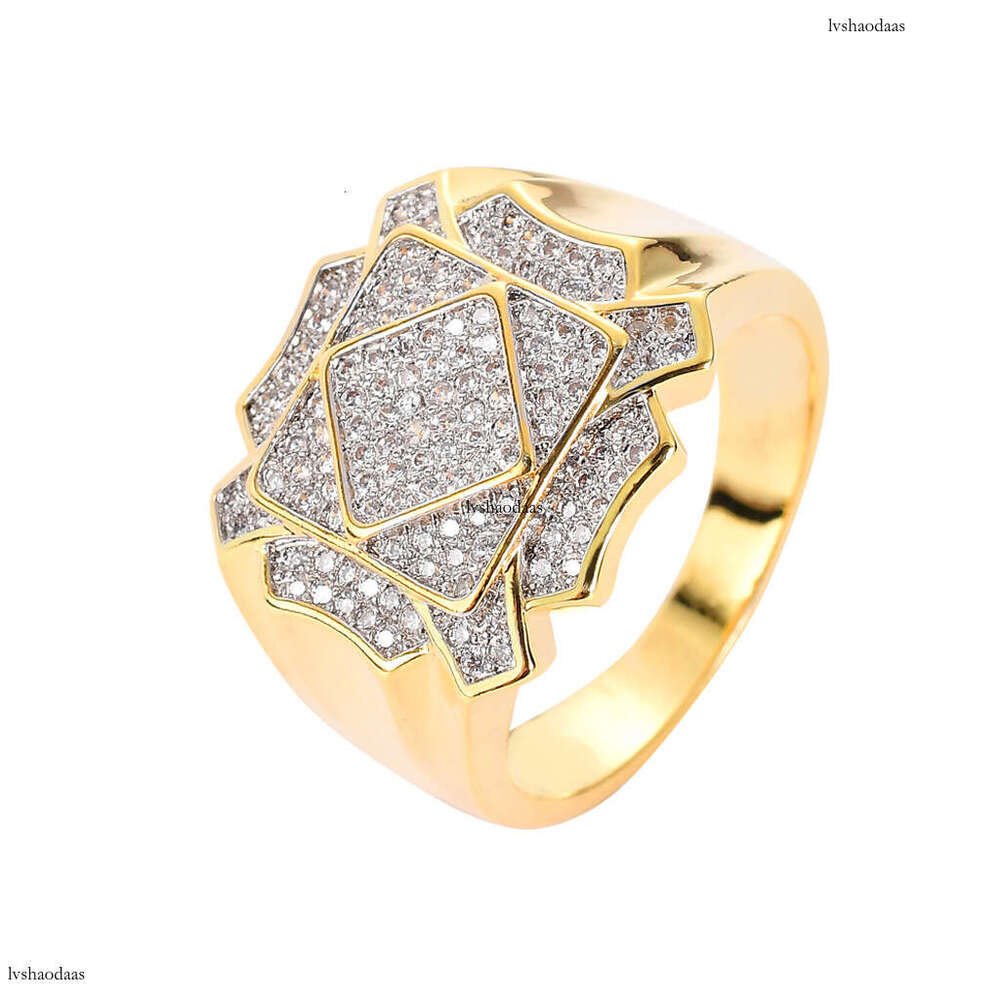 Hip Hop Men's AAA High-End Zircon Geometric Bling CZ Ring