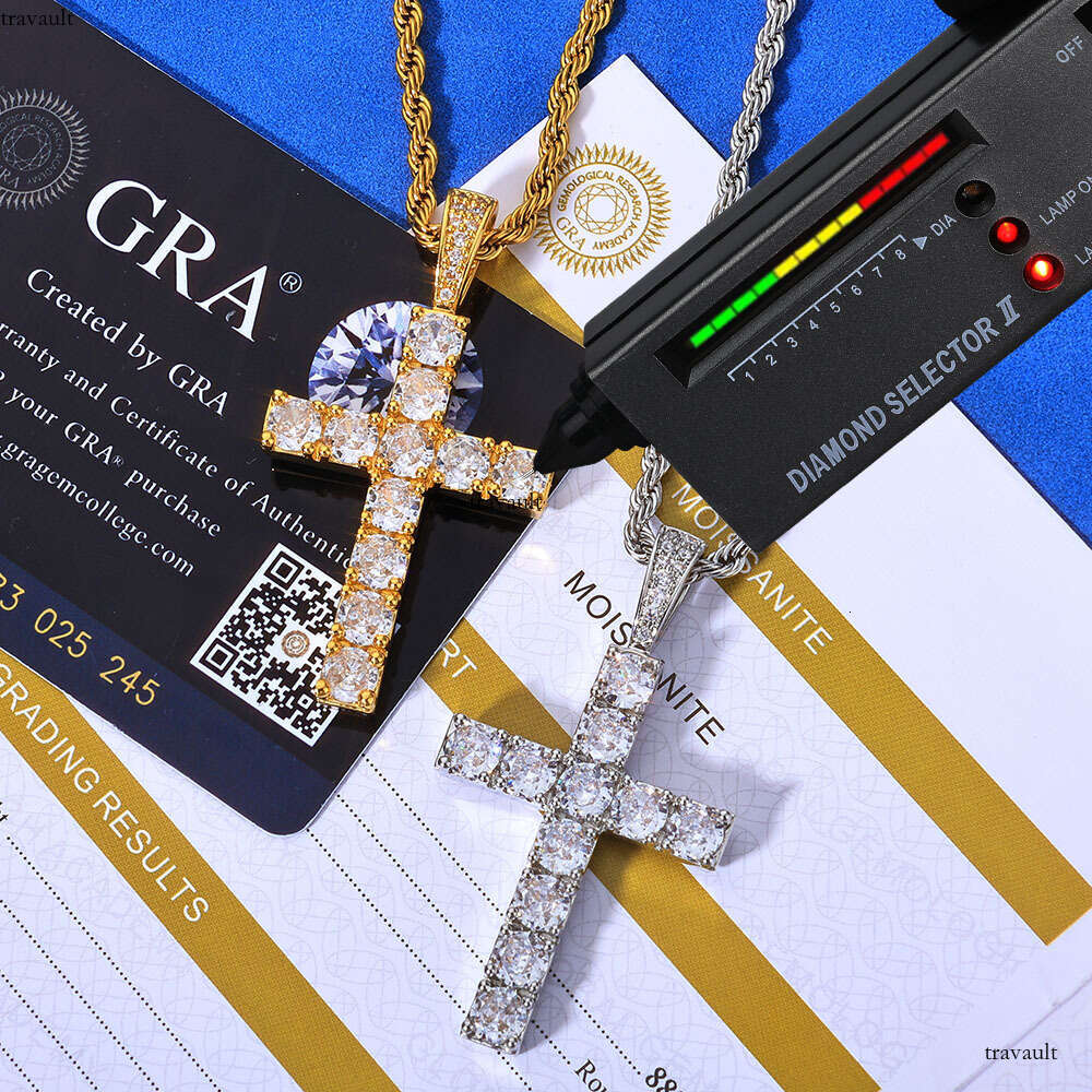 Iced Out VVS Moissanite Cross Pendant Hip Hop Full Dia Jewelry Men's Necklace