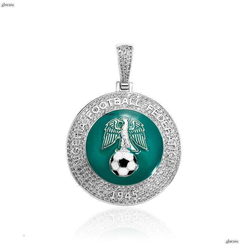 Hip-Hop Fashion Accessories Nigerian Football Sports Commemorative Pendant Colorful Enamel Moissanite chain Necklace