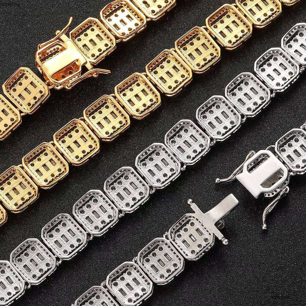 Nuoya Hip Hop Jewelry 13mm Iced Out Dia Micro Pave Bling Baguetter Zircon Cluster Tennis Chain Bracelet